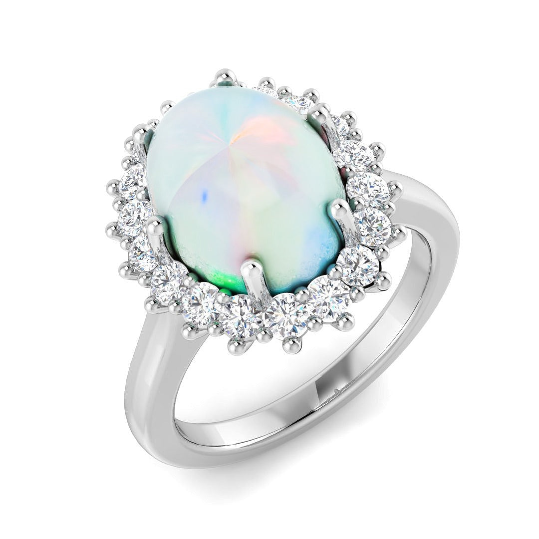 Diamond Ekher Opal Ring in 10K/14K gold and platinum with certified lab-grown or natural diamonds