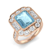 Emerald Cut Aquamarine Ring with Natural Diamonds in 10K/14K gold and platinum with certified lab-grown or natural diamonds