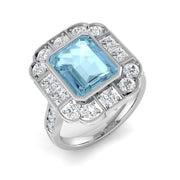 Emerald Cut Aquamarine Ring with Natural Diamonds in 10K/14K gold and platinum with certified lab-grown or natural diamonds