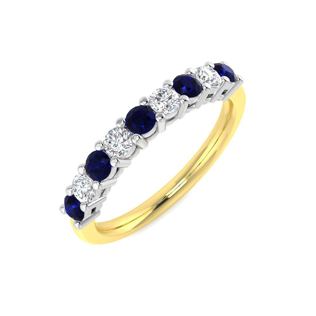 Alternating Blue Sapphire & Diamond Half Eternity Ring - UK Hallmarked in 10K/14K gold and platinum with certified lab-grown or natural diamonds