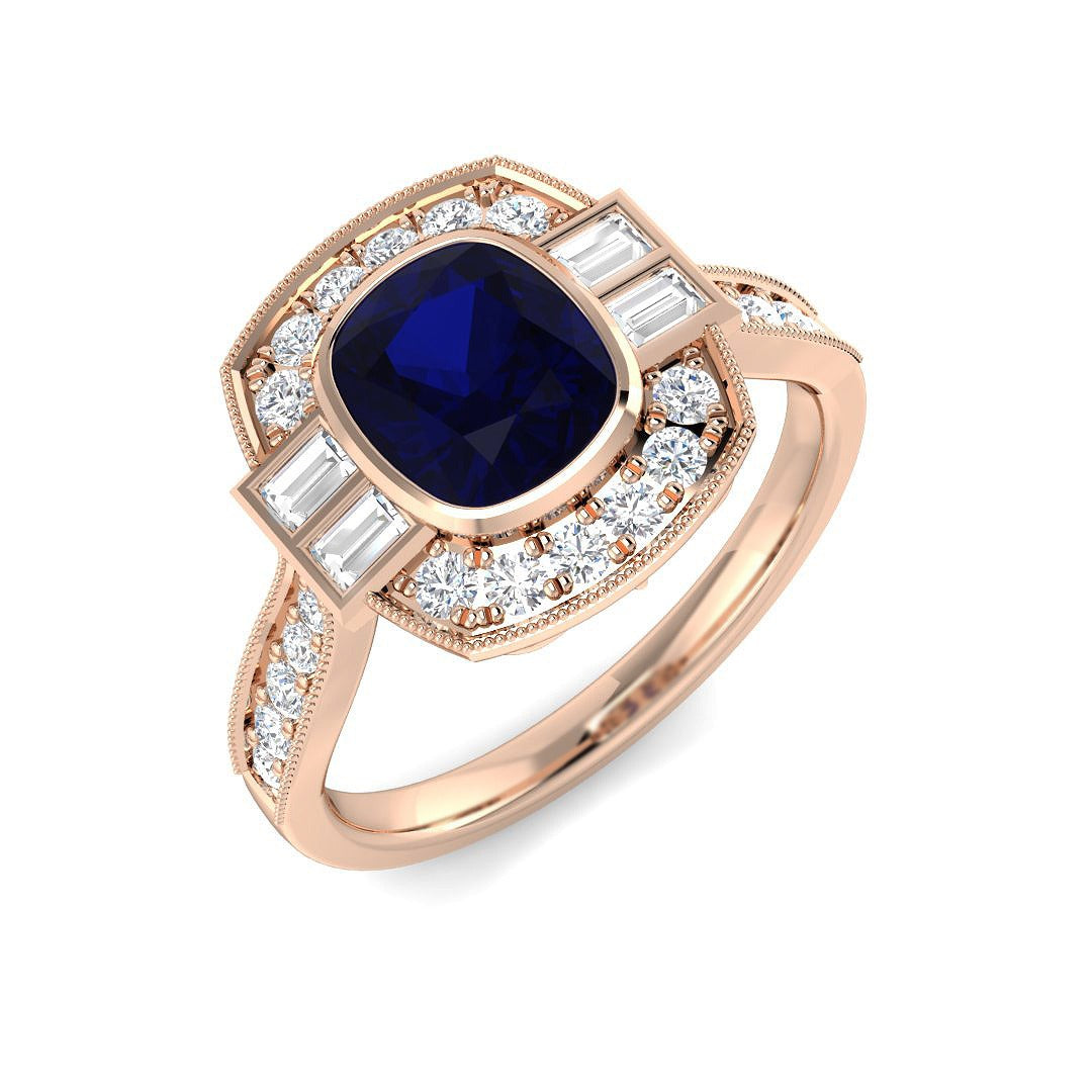 Diamond Oxkhott Blue Sapphire Ring in 10K/14K gold and platinum with certified lab-grown or natural diamonds