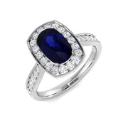 Vintage Oval Blue Sapphire Halo Diamond Engagement Ring - UK Made in 10K/14K gold and platinum with certified lab-grown or natural diamonds