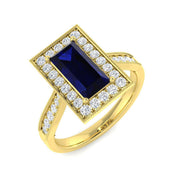 Vintage Emerald Cut Blue Sapphire Halo Diamond Engagement Ring - UK Made in 10K/14K gold and platinum with certified lab-grown or natural diamonds