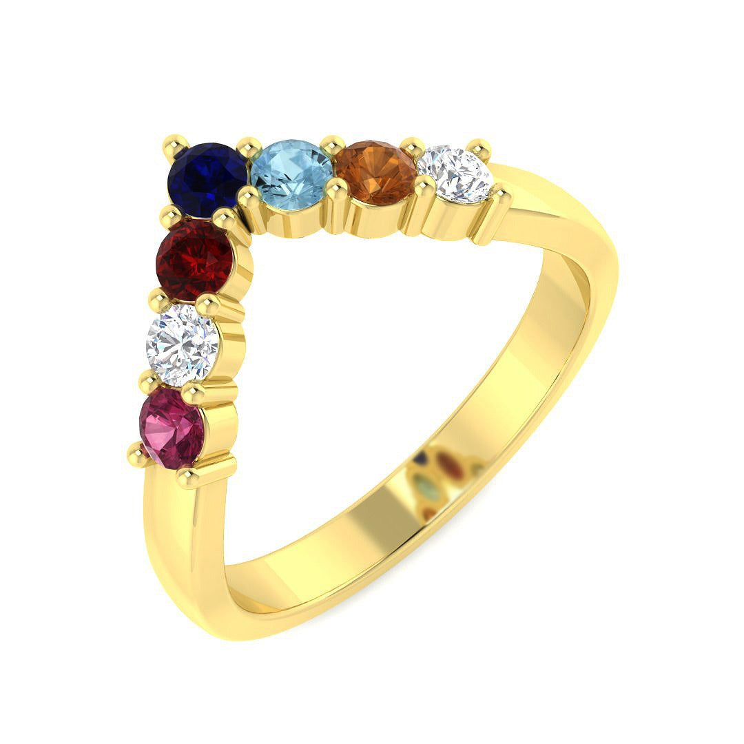 Wishbone Gemstone Ring with Diamond in 10K/14K gold and platinum with certified lab-grown or natural diamonds
