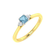 Princess Cut Aquamarine Ring with Side Lab Diamonds Trilogy Ring in 10K/14K gold and platinum with certified lab-grown or natural diamonds