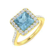 Princess Cut Aquamarine Ring with Round Pave Diamonds in 10K/14K gold and platinum with certified lab-grown or natural diamonds