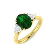 Oval Emerald Three Stone Ring with Diamond in 10K/14K gold and platinum with certified lab-grown or natural diamonds