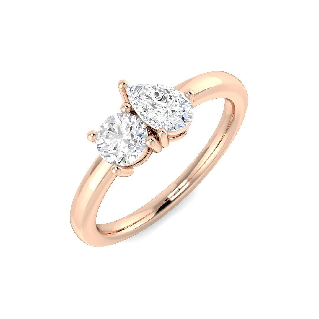 Round & Pear Diamond Two-Stone Ring in 10K/14K gold and platinum with certified lab-grown or natural diamonds