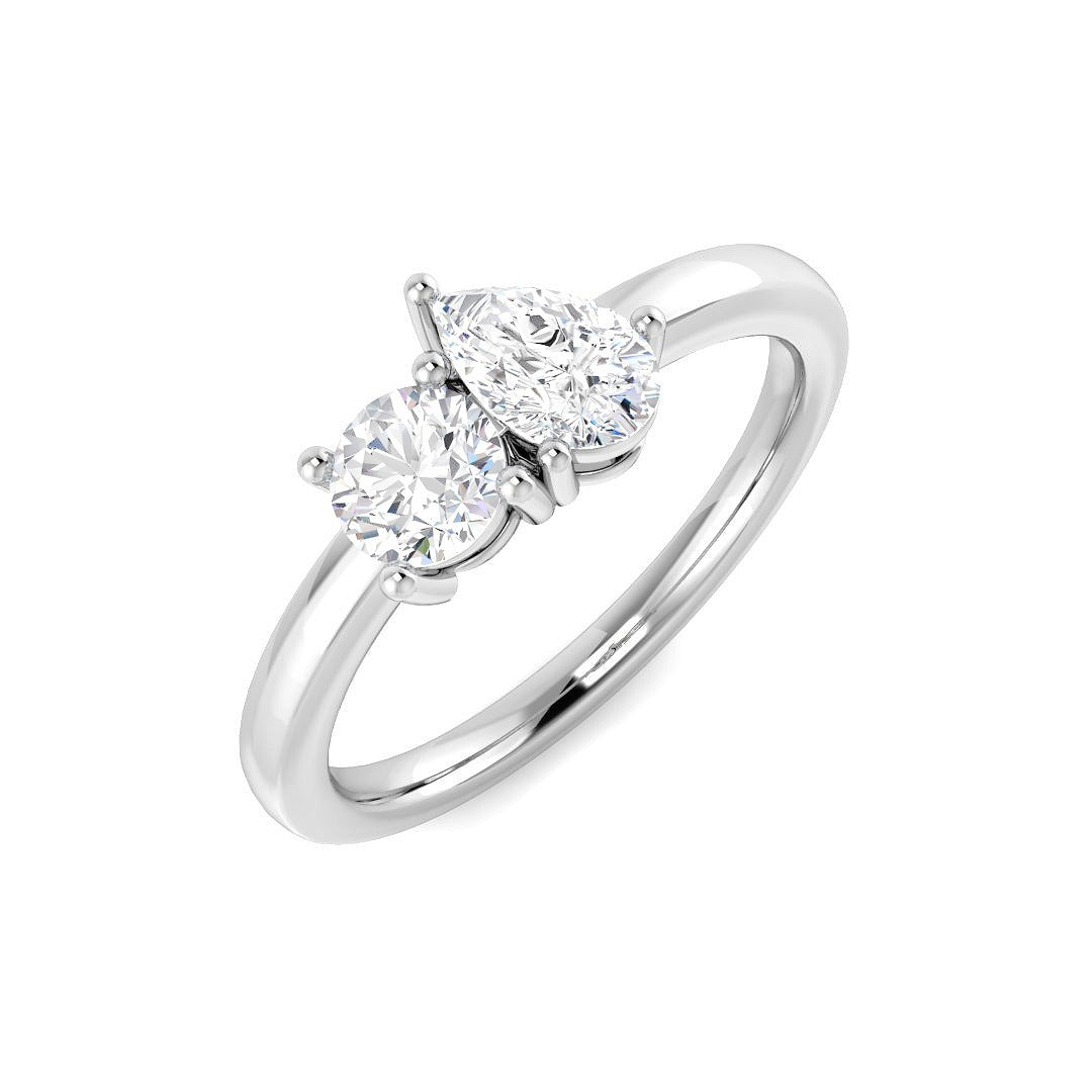 Round & Pear Diamond Two-Stone Ring in 10K/14K gold and platinum with certified lab-grown or natural diamonds