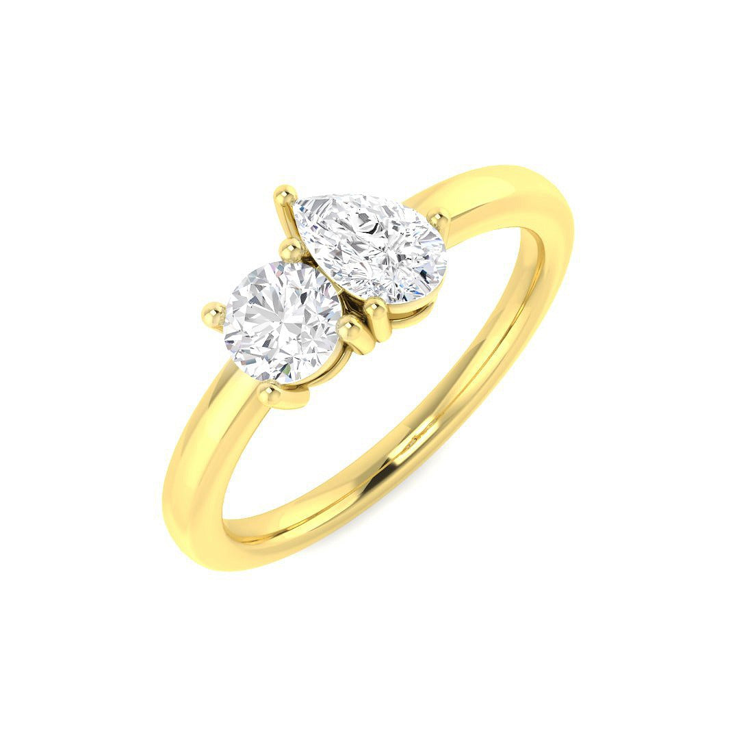 Round & Pear Diamond Two-Stone Ring in 10K/14K gold and platinum with certified lab-grown or natural diamonds