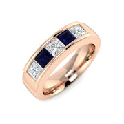 Blue Sapphire Princess Eternity Ring with Natural Diamonds in 10K/14K gold and platinum with certified lab-grown or natural diamonds