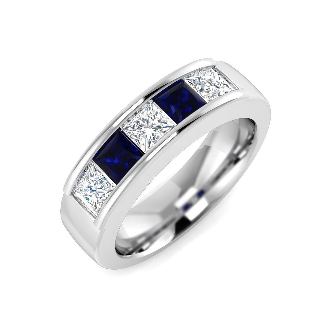 Blue Sapphire Princess Eternity Ring with Natural Diamonds in 10K/14K gold and platinum with certified lab-grown or natural diamonds