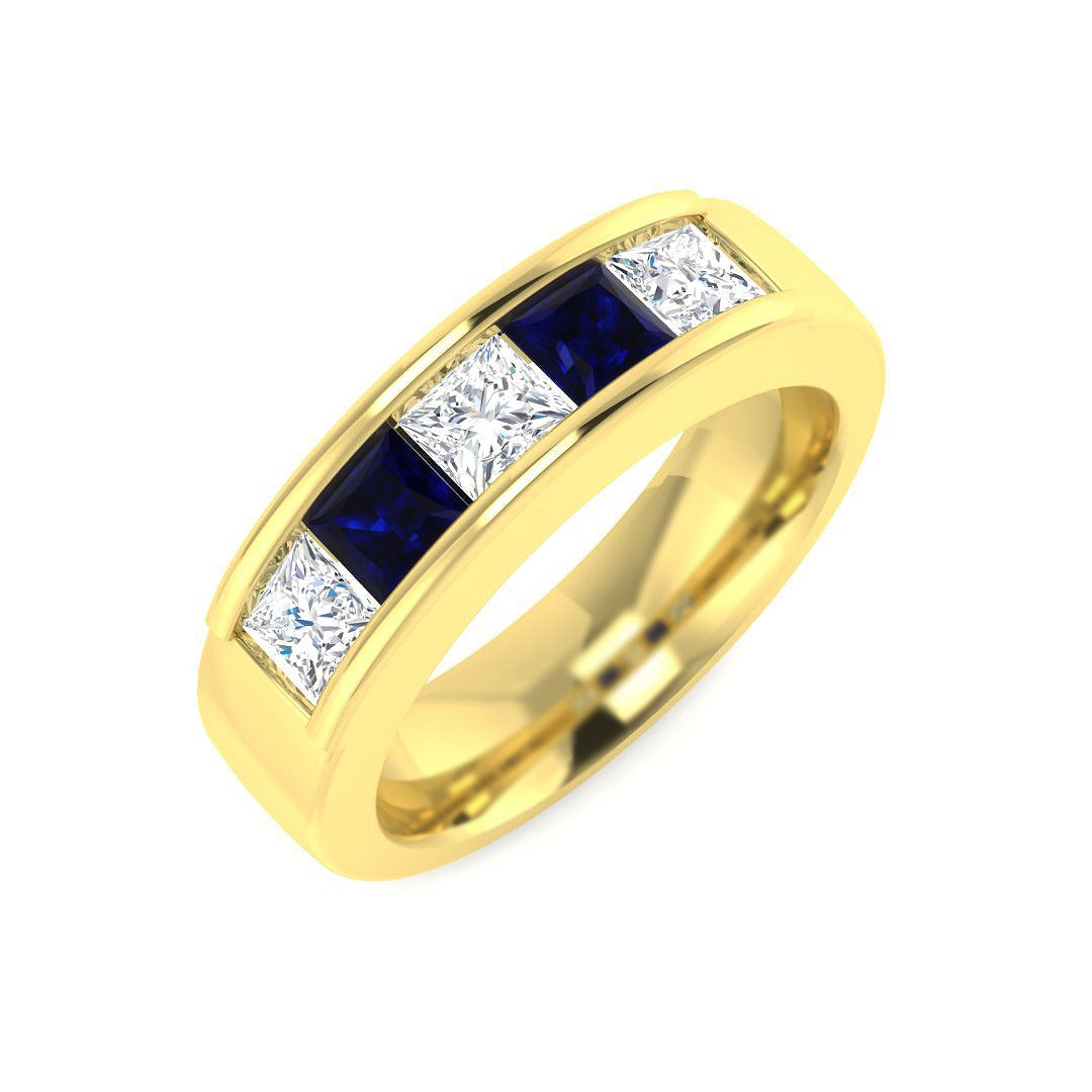 Blue Sapphire Princess Eternity Ring with Natural Diamonds in 10K/14K gold and platinum with certified lab-grown or natural diamonds