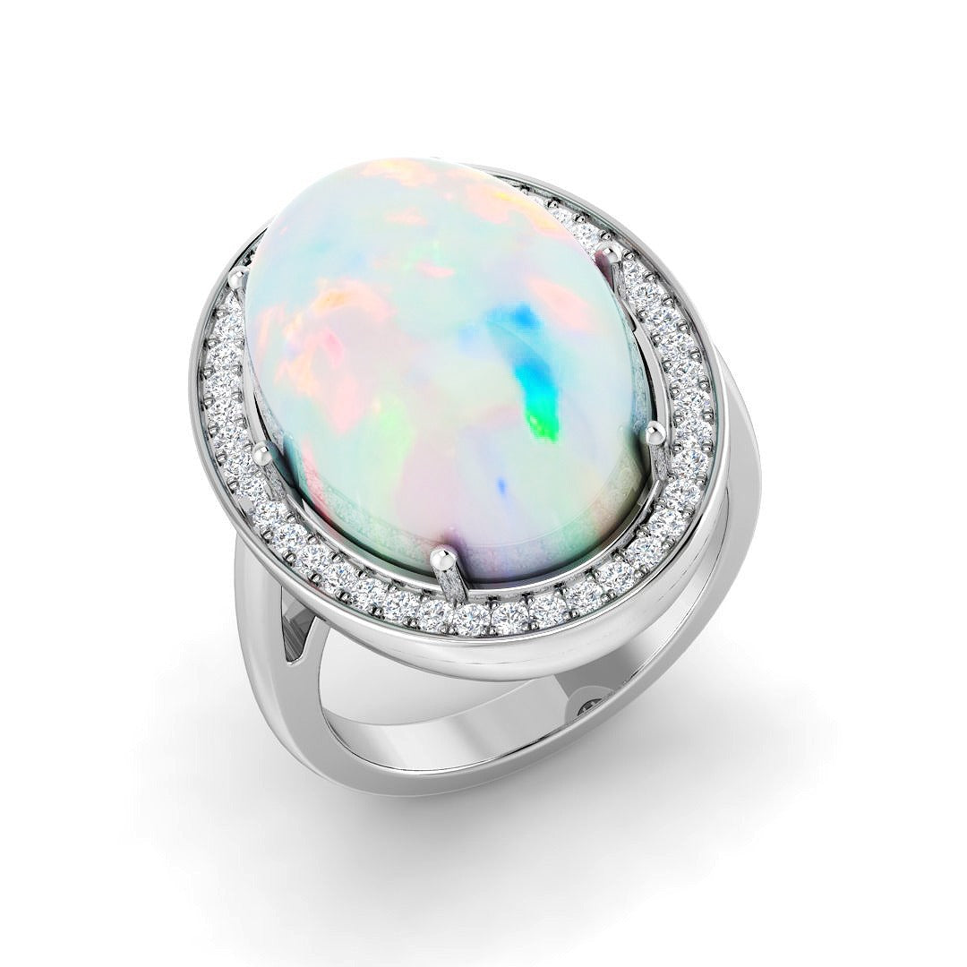 Diamond Mobtacute Opal Ring in 10K/14K gold and platinum with certified lab-grown or natural diamonds