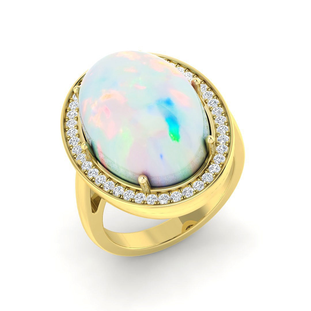 Diamond Mobtacute Opal Ring in 10K/14K gold and platinum with certified lab-grown or natural diamonds