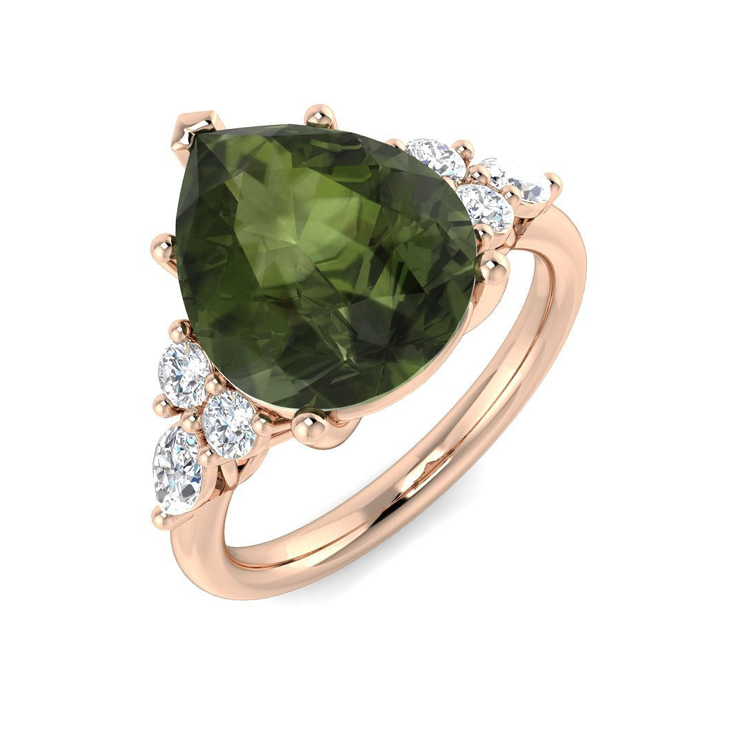 Lab-Grown Green Tourmaline Pear Ring in 10K/14K gold and platinum with certified lab-grown or natural diamonds