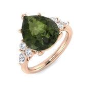 Lab-Grown Green Tourmaline Pear Ring in 10K/14K gold and platinum with certified lab-grown or natural diamonds