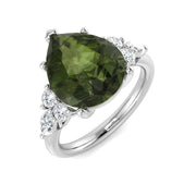 Lab-Grown Green Tourmaline Pear Ring in 10K/14K gold and platinum with certified lab-grown or natural diamonds
