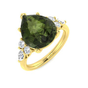 Lab-Grown Green Tourmaline Pear Ring in 10K/14K gold and platinum with certified lab-grown or natural diamonds