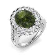 Lab-Grown Oval Green Tourmaline Halo Ring in 10K/14K gold and platinum with certified lab-grown or natural diamonds