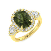 Green Tourmaline Ring with Diamond Halo in 10K/14K gold and platinum with certified lab-grown or natural diamonds