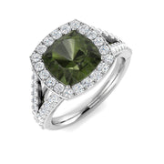 Cushion Green Tourmaline Halo Ring in 10K/14K gold and platinum with certified lab-grown or natural diamonds