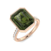 Green Tourmaline Emerald Cut Ring in 10K/14K gold and platinum with certified lab-grown or natural diamonds