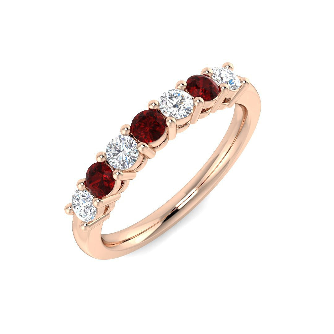 Ruby Half Eternity Ring with Round Diamonds in 10K/14K gold and platinum with certified lab-grown or natural diamonds