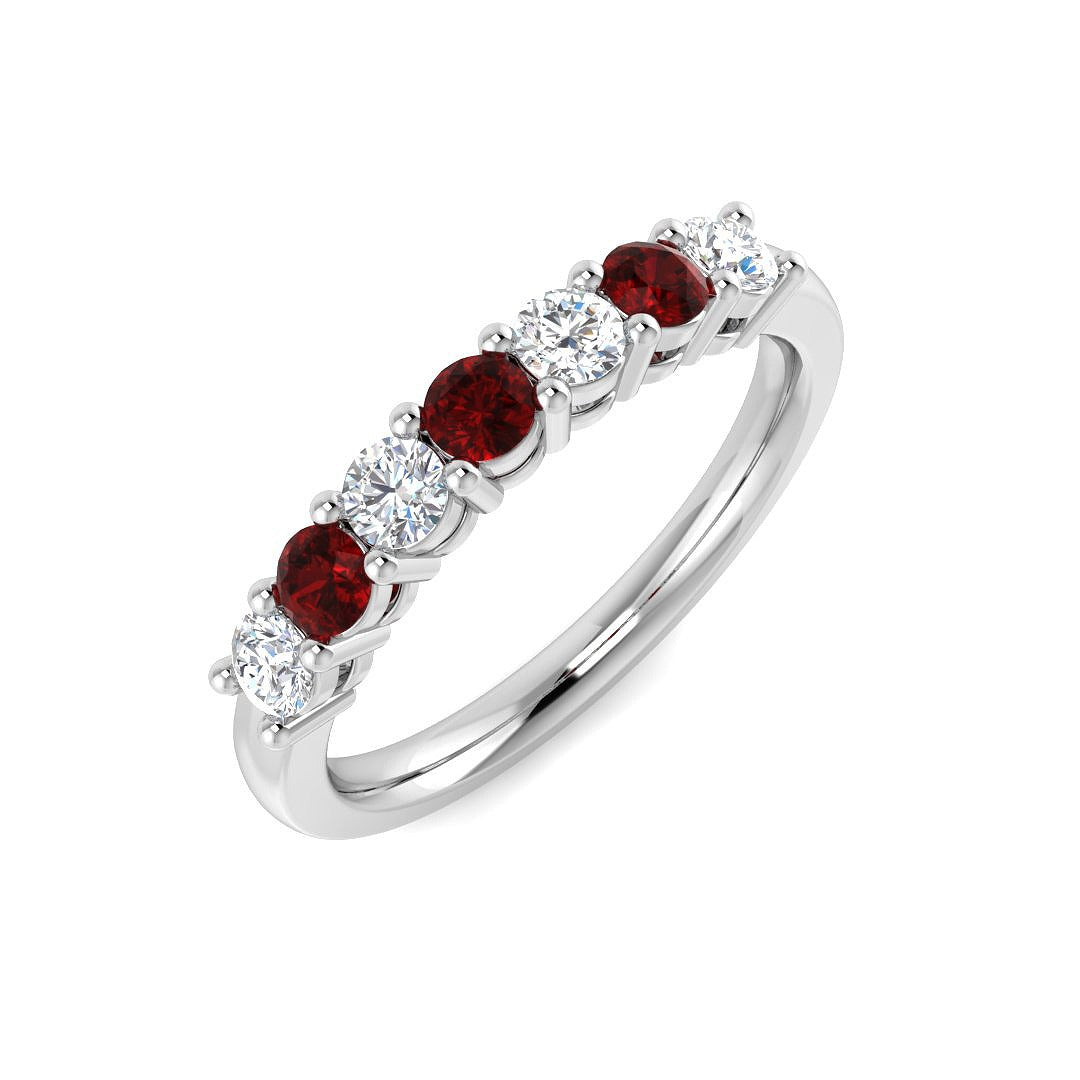 Ruby Half Eternity Ring with Round Diamonds in 10K/14K gold and platinum with certified lab-grown or natural diamonds