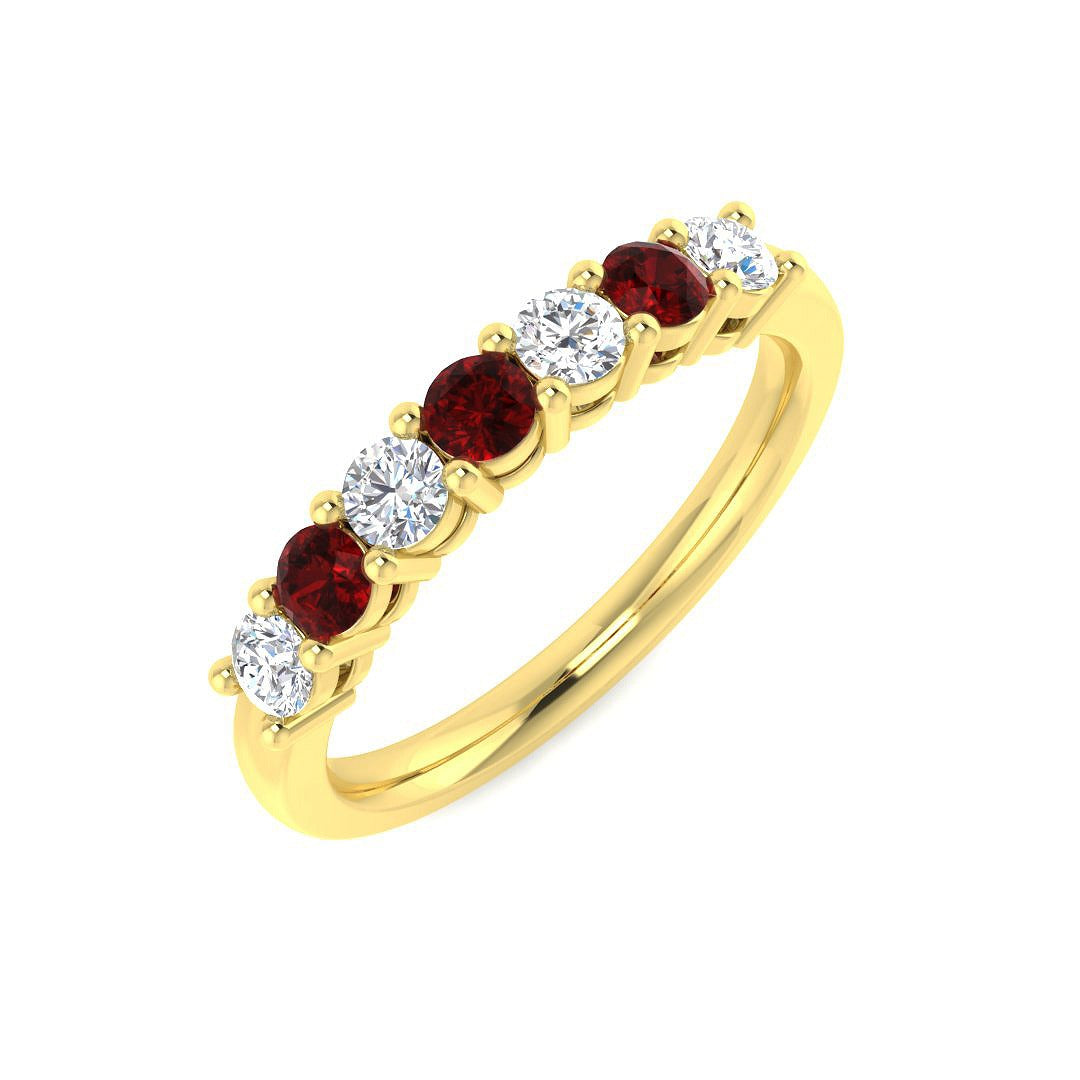 Ruby Half Eternity Ring with Round Diamonds in 10K/14K gold and platinum with certified lab-grown or natural diamonds