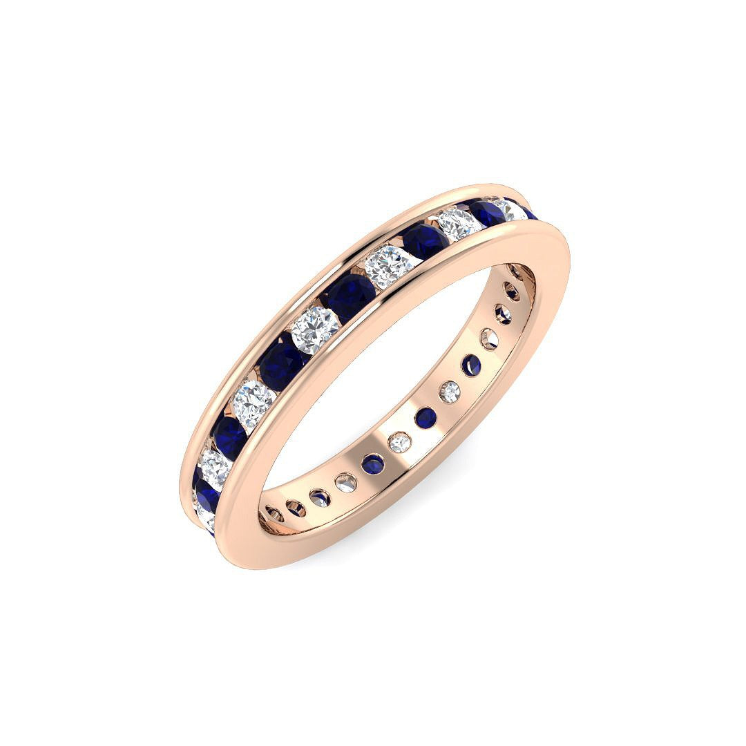 Blue Sapphire & Diamond Full Eternity Wedding Ring in 10K/14K gold and platinum with certified lab-grown or natural diamonds