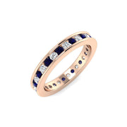 Blue Sapphire & Diamond Full Eternity Wedding Ring in 10K/14K gold and platinum with certified lab-grown or natural diamonds