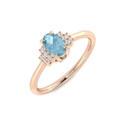 Oval Cut Solitaire Aquamarine Ring with Natural Round Side Stones in 10K/14K gold and platinum with certified lab-grown or natural diamonds