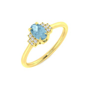 Oval Cut Solitaire Aquamarine Ring with Natural Round Side Stones in 10K/14K gold and platinum with certified lab-grown or natural diamonds