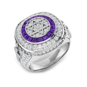 Star of David Championship Ring for Men Amethyst Halo Pave Diamonds in 10K/14K gold and platinum with certified lab-grown or natural diamonds
