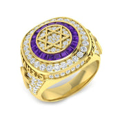 Star of David Championship Ring for Men Amethyst Halo Pave Diamonds in 10K/14K gold and platinum with certified lab-grown or natural diamonds
