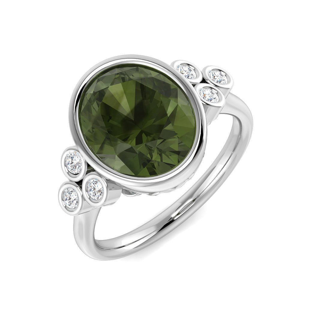 Oval Green Tourmaline Engagement Ring in 10K/14K gold and platinum with certified lab-grown or natural diamonds