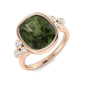 Green Tourmaline Diamond Ring in 10K/14K gold and platinum with certified lab-grown or natural diamonds