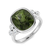 Green Tourmaline Diamond Ring in 10K/14K gold and platinum with certified lab-grown or natural diamonds