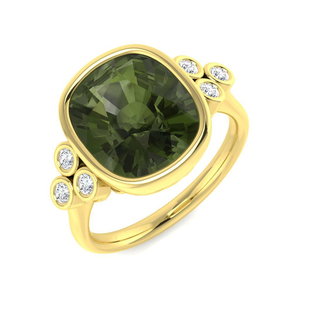 Green Tourmaline Diamond Ring in 10K/14K gold and platinum with certified lab-grown or natural diamonds