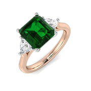 Square Emerald Ring with Trillion Diamond Side Stones in 10K/14K gold and platinum with certified lab-grown or natural diamonds