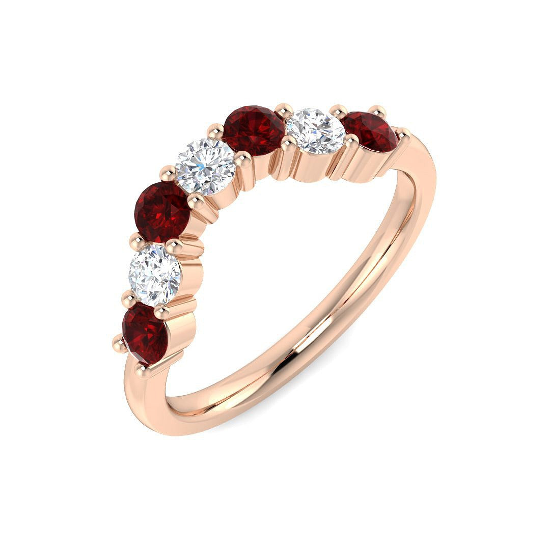 Ruby Wishbone Ring with Diamond Wedding Band in 10K/14K gold and platinum with certified lab-grown or natural diamonds