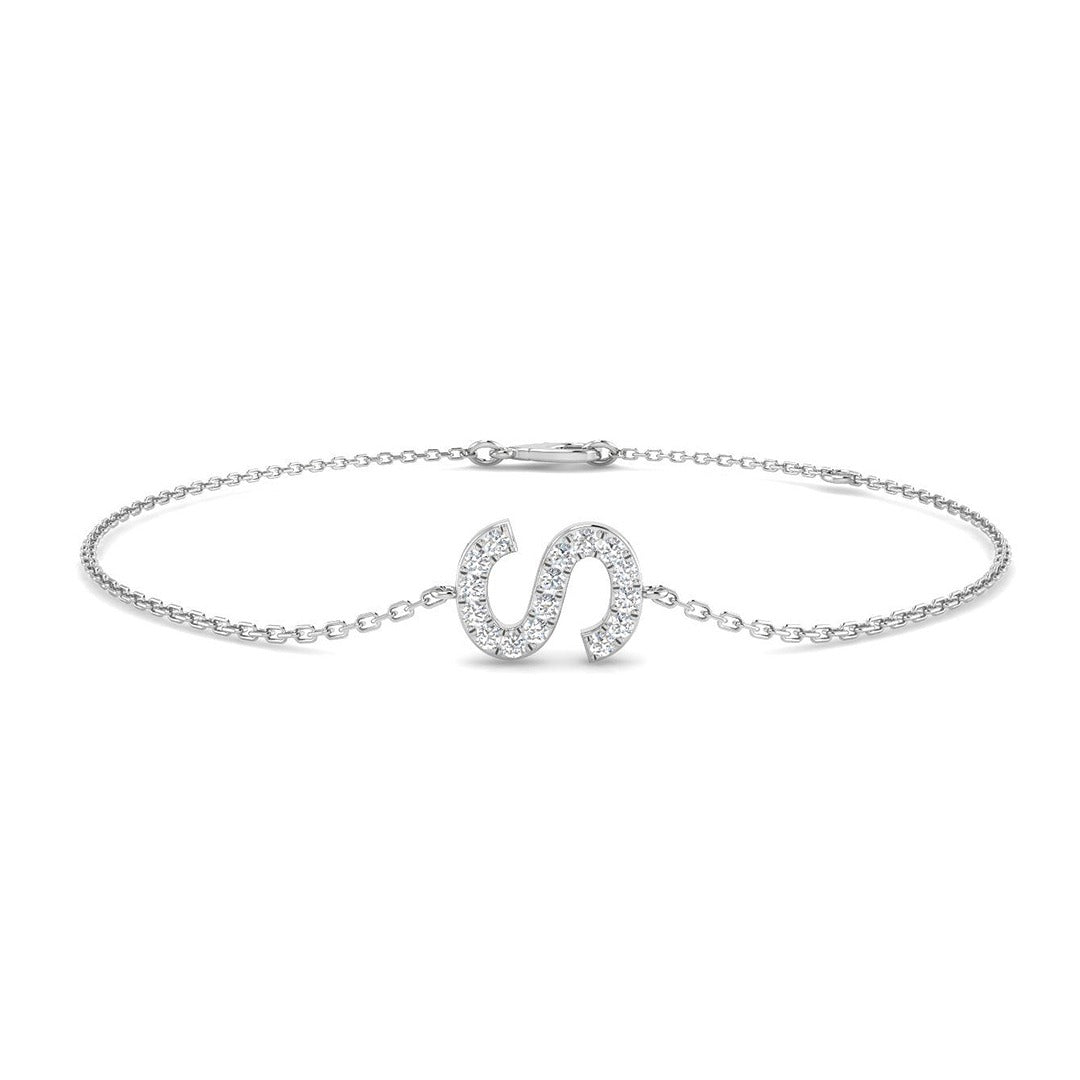 Round Cut Pave Lab Grown Diamond Alphabet S Bracelet with Chain Solid in 10K/14K gold and platinum with certified lab-grown or natural diamonds