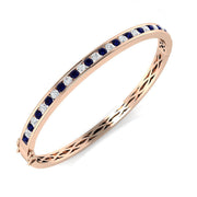 Blue Sapphire and Natural Diamond Channel Set Gemstone Bangle in 10K/14K gold and platinum with certified lab-grown or natural diamonds