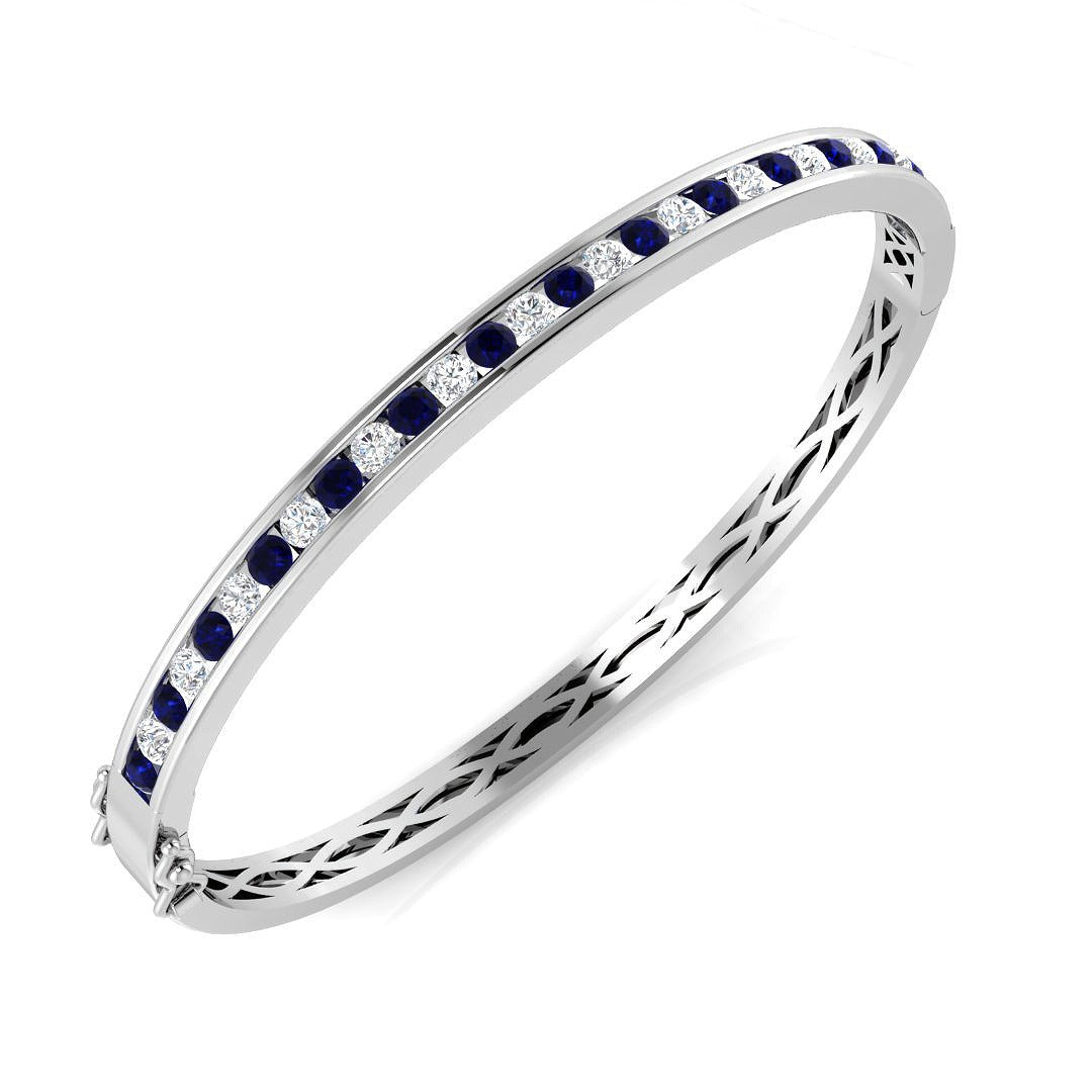 Blue Sapphire and Natural Diamond Channel Set Gemstone Bangle in 10K/14K gold and platinum with certified lab-grown or natural diamonds