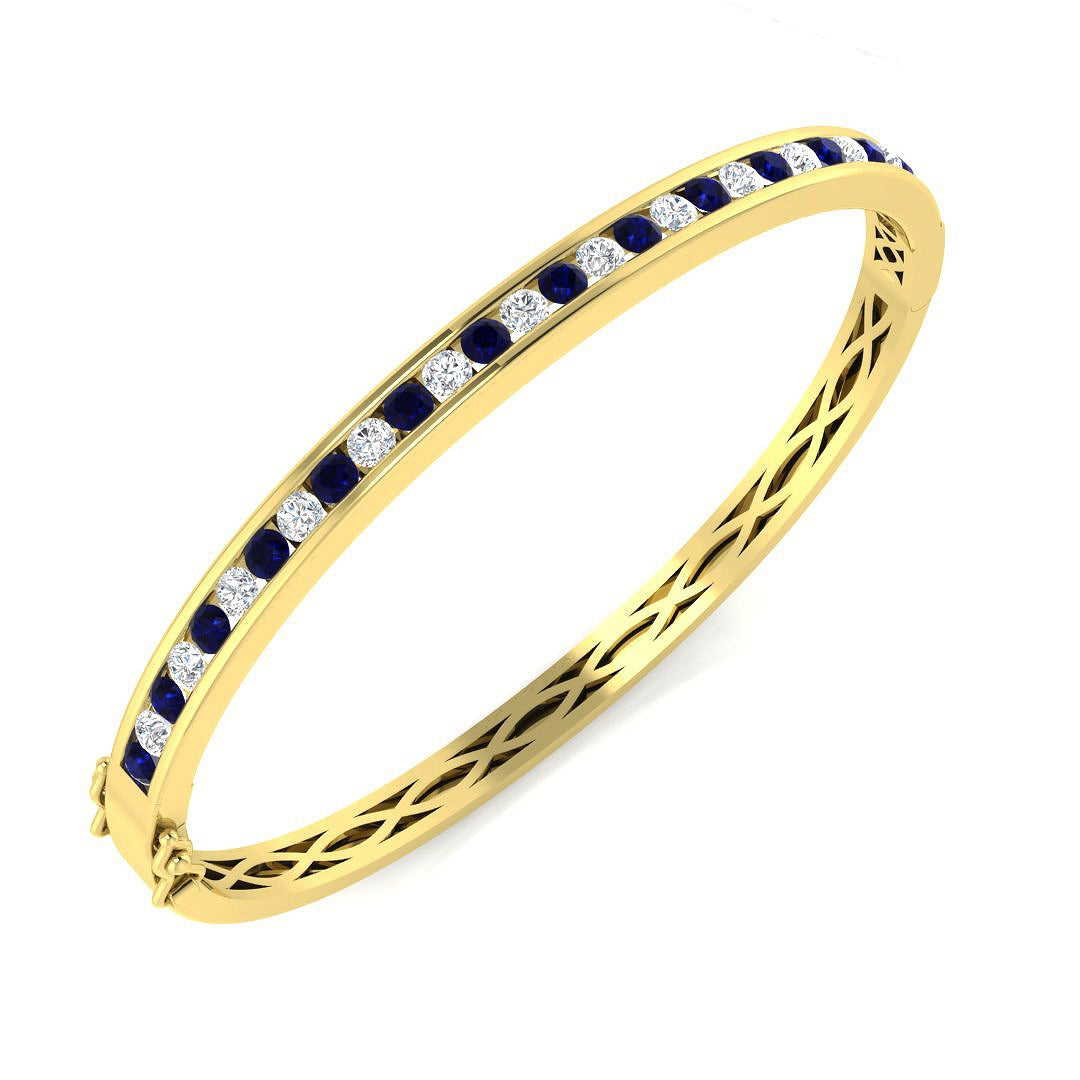 Blue Sapphire and Natural Diamond Channel Set Gemstone Bangle in 10K/14K gold and platinum with certified lab-grown or natural diamonds