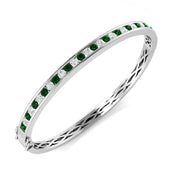 Natural Diamond and Emerald Channel Set Hinged Bangle with Box Clasp in 10K/14K gold and platinum with certified lab-grown or natural diamonds