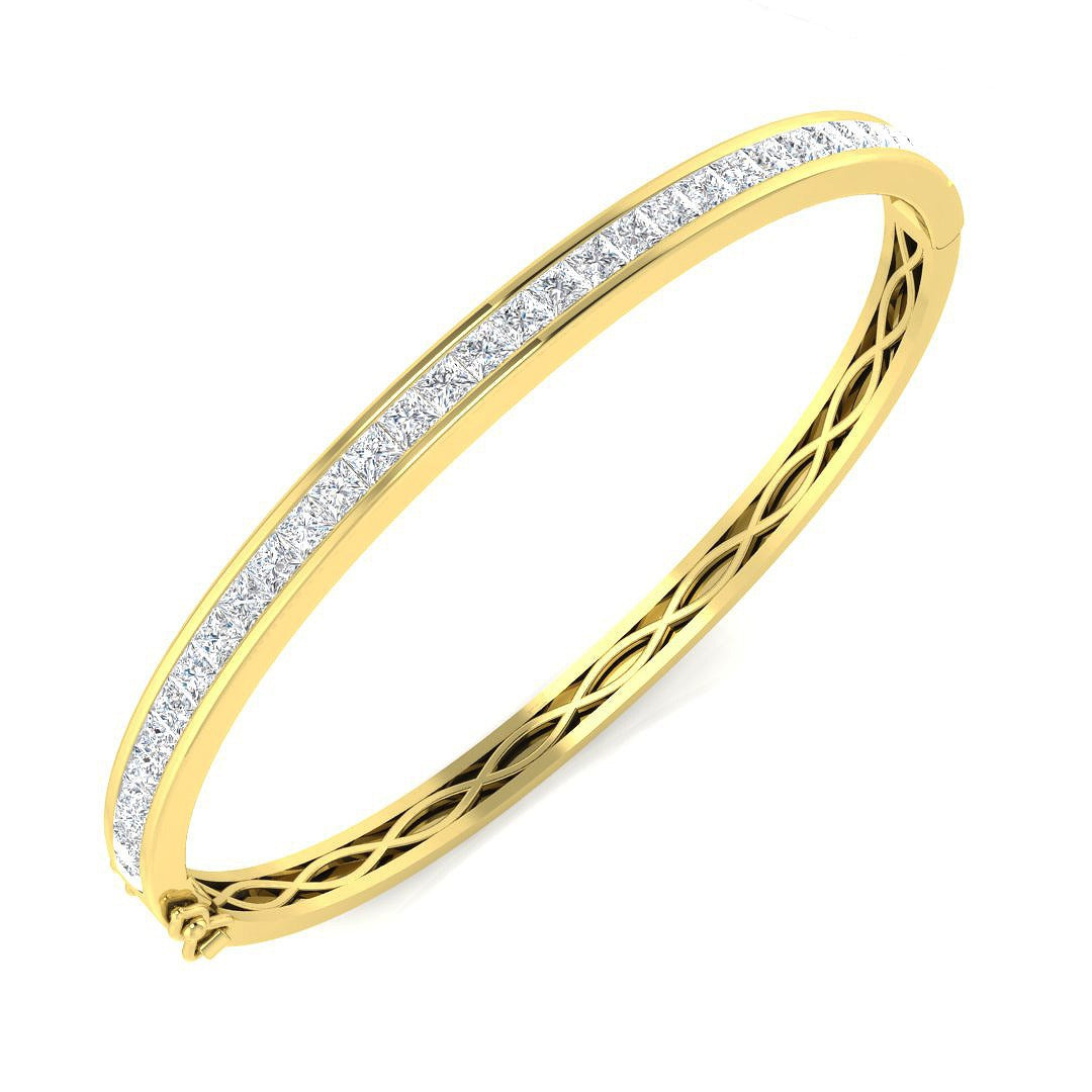 Natural Princess Cut Channel Set Diamond Bangle in Channel Set with Hinged Lock in 10K/14K gold and platinum with certified lab-grown or natural diamonds
