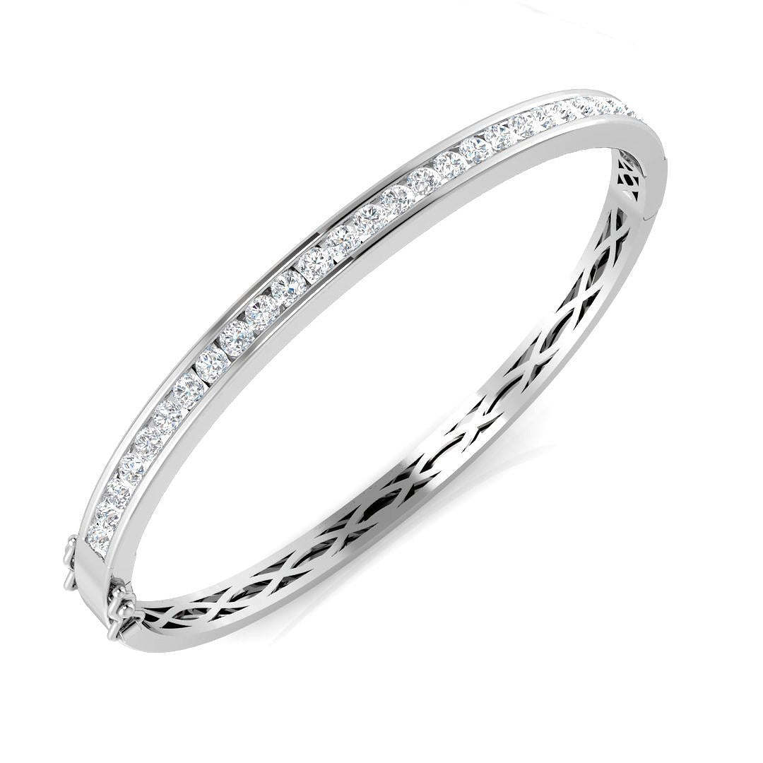 Natural Round Channel Set Diamond Bangle with Hinged Box Clasp in 10K/14K gold and platinum with certified lab-grown or natural diamonds