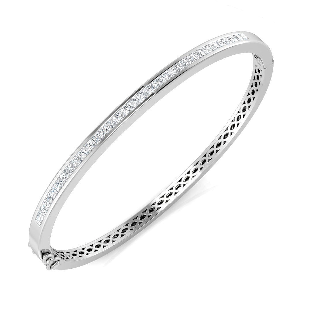 Natural Princess Cut Half Eternity Channel Set Hinged Diamond Bangle with Box Clasp in 10K/14K gold and platinum with certified lab-grown or natural diamonds